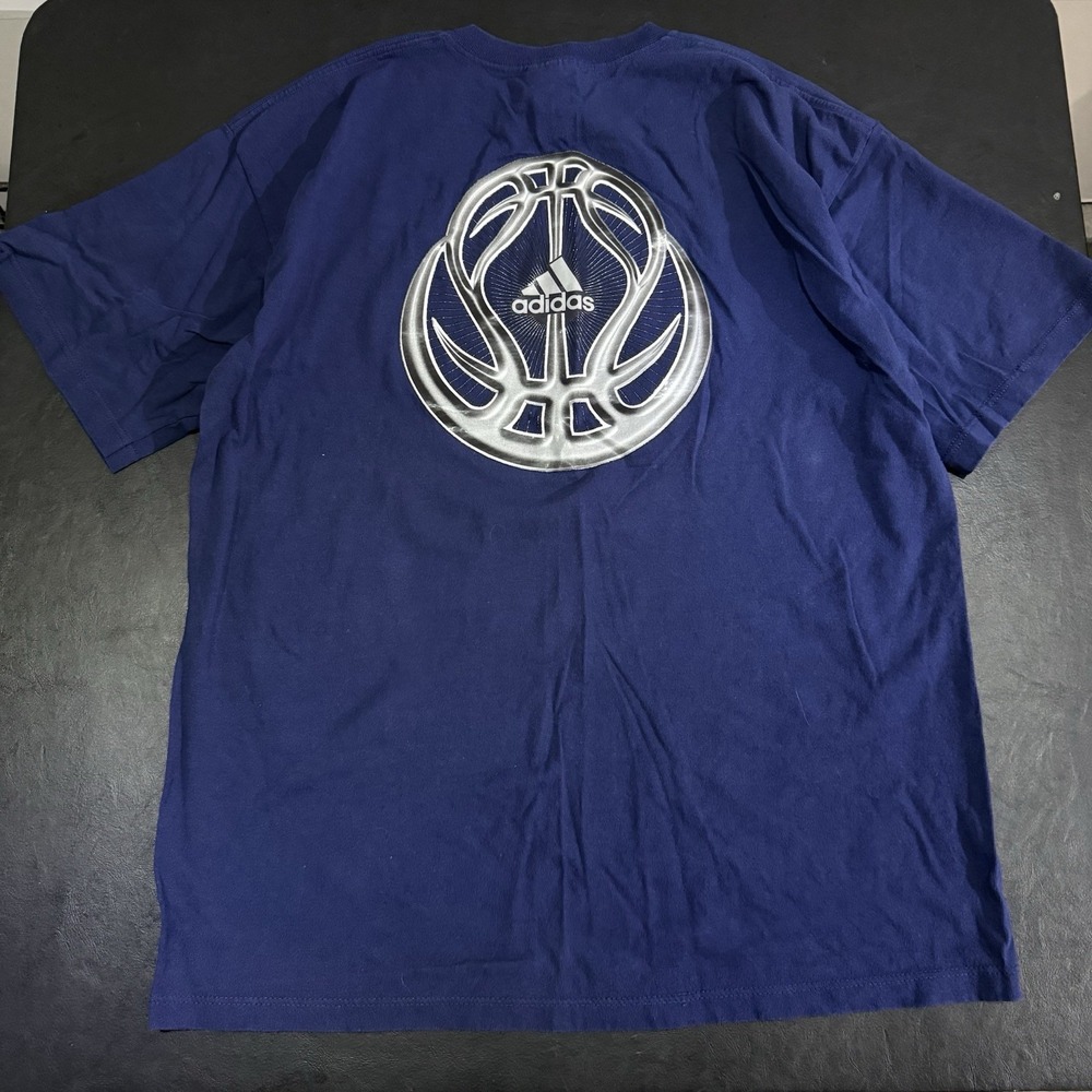 Vintage Adidas Basketball 90s T-shirt Navy Blue Size XL Cotton Made In USA